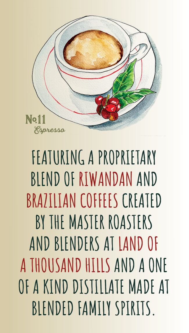 FEATURING A PROPRIETARY BLEND OF RIWANDAN AND BRAZILIAN COFFEES CREATED BY THE MASTER ROASTERS AND BLENDERS AT LAND OF A THOUSAND HILLS AND A ONE OF A KIND DISTILLATE MADE AT BLENDED FAMILY SPIRITS.